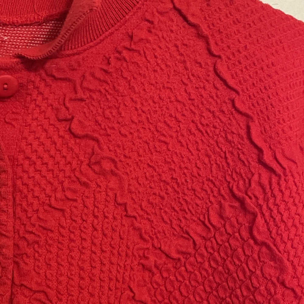 Retro Donnkenny Solid Red Light Shoulder Padding‎ Textured Collared Shirt